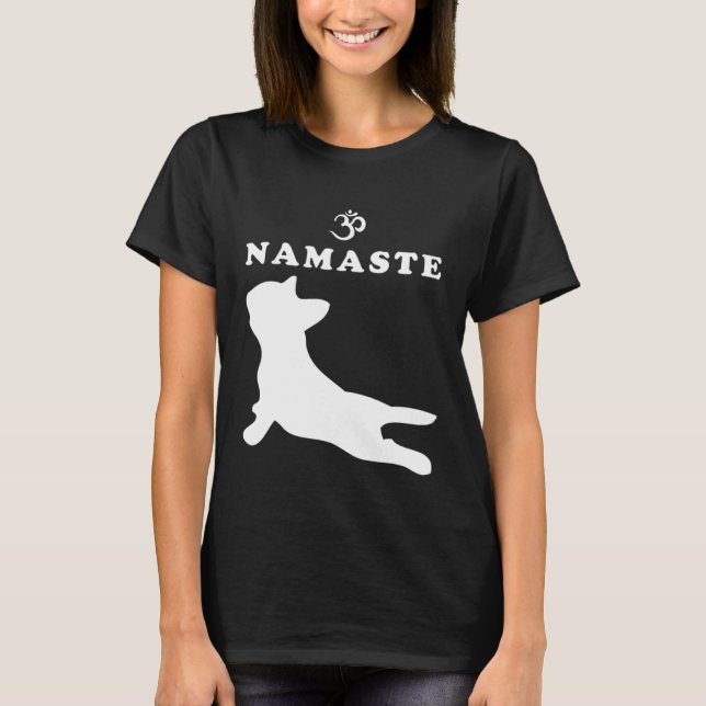 T-shirt Symbole Namaste Om Chien Français Yoga Pour Femmes (Devant)
