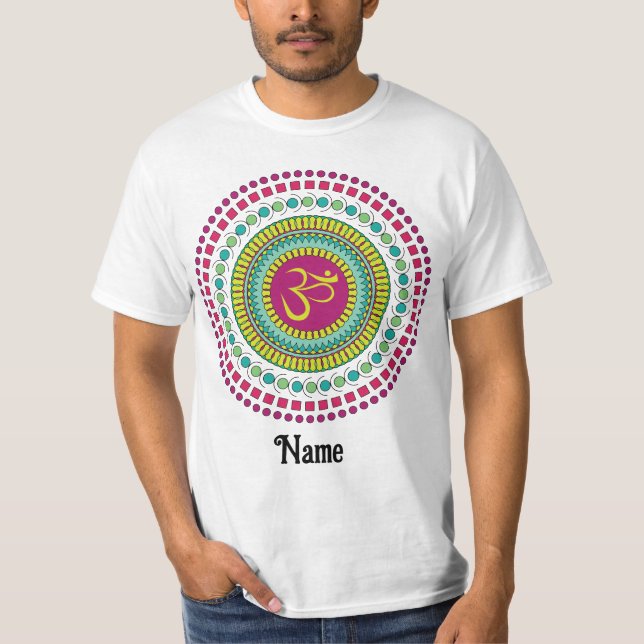T-shirt Symbole Om de Mandala Spirituelle Rose Vert Custom (Devant)