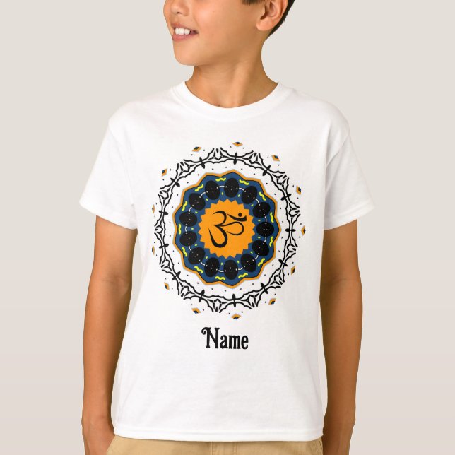 T-shirt Symbole spirituel Mandala Yoga Om Yoga Bleu Custom (Devant)