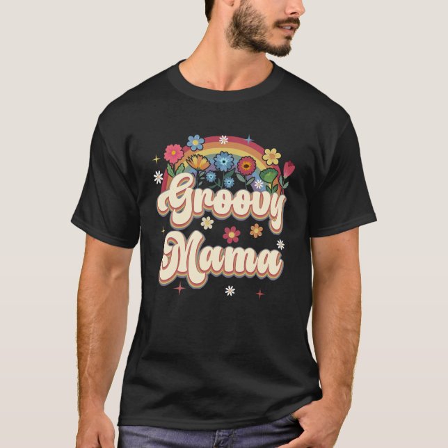 T-shirt SYMBOLE super Mama Retro Hippie Paix Mères florale (Devant)