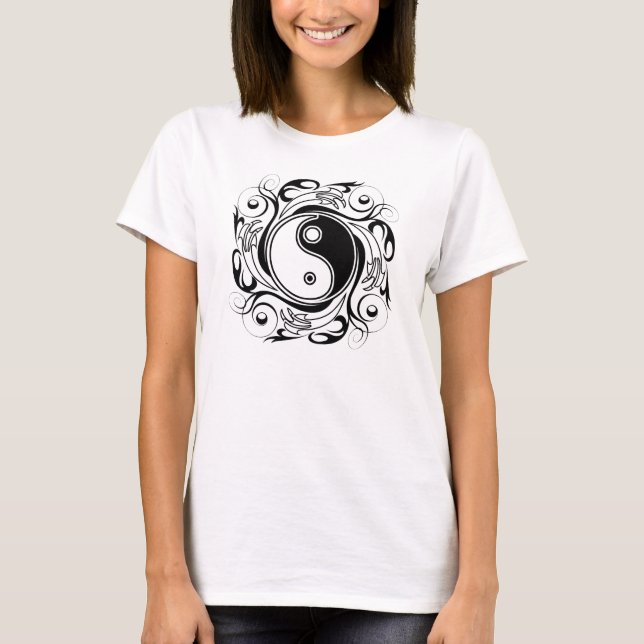 T-shirt Symbole Yin et Yang Style tatouage noir et blanc (Devant)