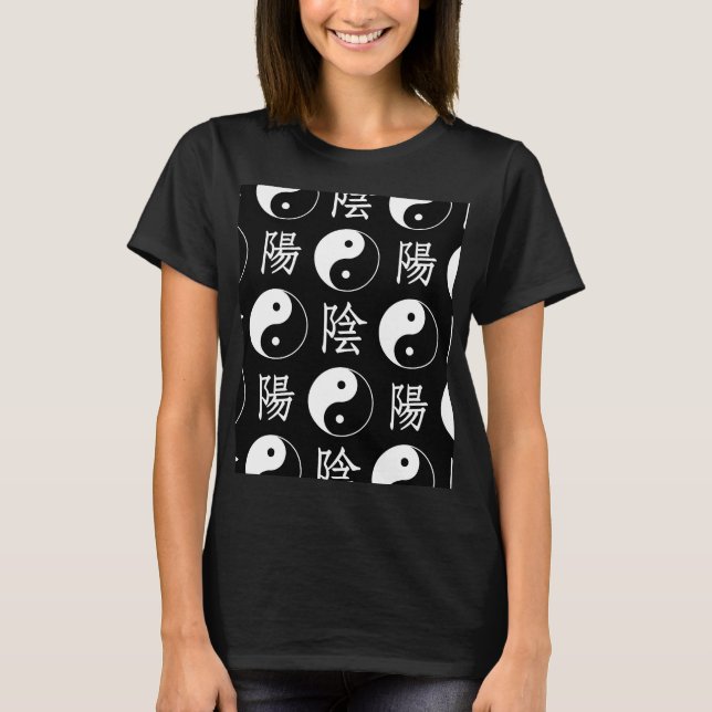 T-shirt Symbole Yinyang noir Motif de texte chinois (Devant)