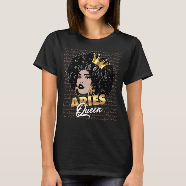 T-shirt SYMBOLE Zodiaque Aries Queen Birthday Melanin Blac (Devant)