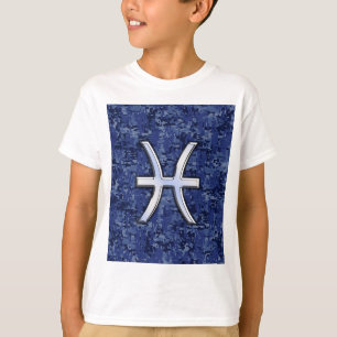 T-shirt Symbole Zodiaque Pisces sur Camo numérique bleu ma
