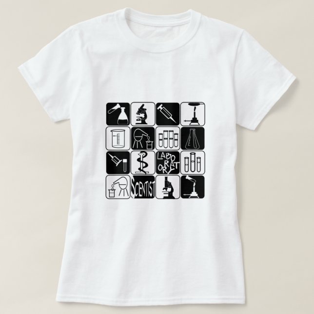 T-SHIRT SYMBOLES ET OUTILS DE SCIENTIFIQUE DE LABORATOIRE (Design devant)