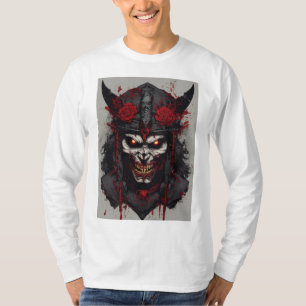 T-shirt Symboles sataniques, visage zombie samouraï en col