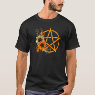 T-shirt Symboles Wicca Pentagram floral Pagan Sunflo