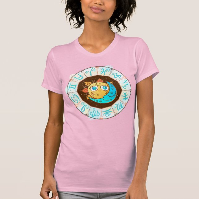 T-shirt Symboles zodiaques avec Doodles de lune de soleil (Devant)
