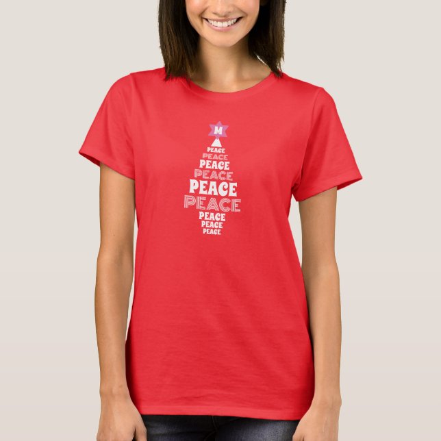T-shirt Sympa Noël Arbre de Paix Custom Initial Rouge (Devant)