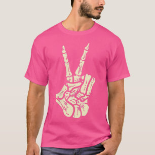 T-shirt Sympathique Halloween Squelette main de la paix Si