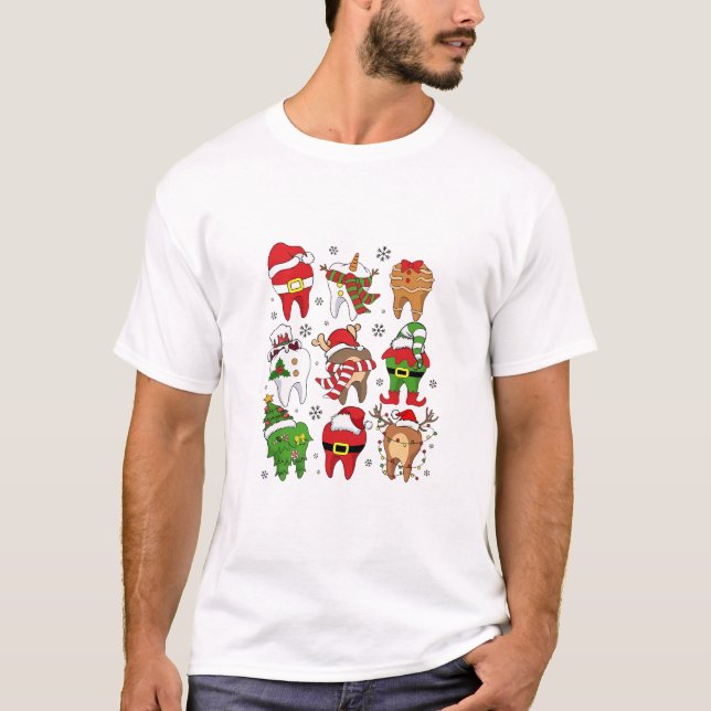 T-shirt Sympathique Noël Dental Tooth Characters Fun Holid (Devant)