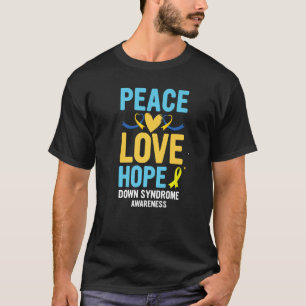 T-shirt Syndrome de Down Awareness Peace Love Hope T21 Yel