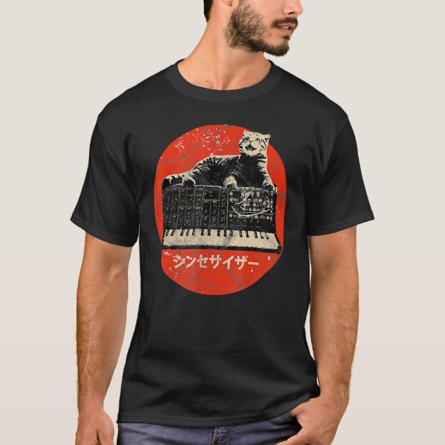 T-shirt Synth Vintage _ Chat - Nerd Synthétiseur Analogiqu (Devant)