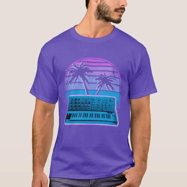 T-shirt Synthétiseur analogique Synthwave Rétro-ondes vint (Devant)
