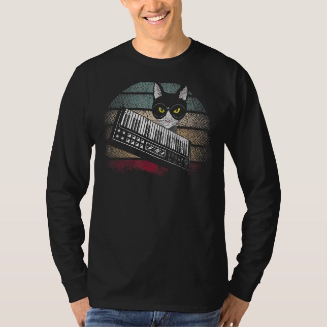 T-shirt Synthétiseur Cat Retro Synth Vaporwave (Devant)