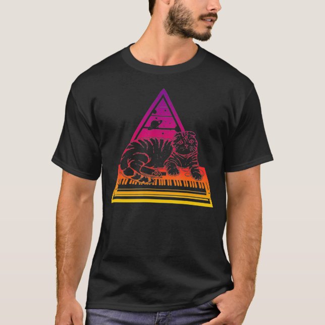 T-shirt Synthétiseur Cat Techno Synth analogique (Devant)