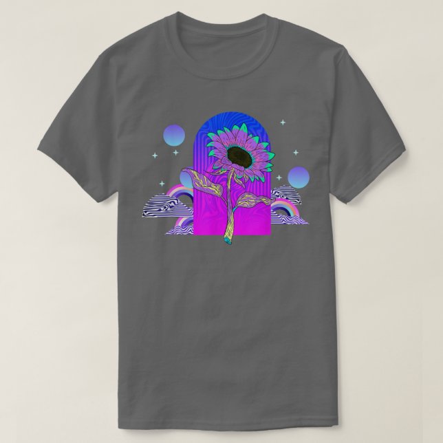T-shirt Synthwave 80s Flower Blossom 90s Vaporwave Sunflow (Design devant)
