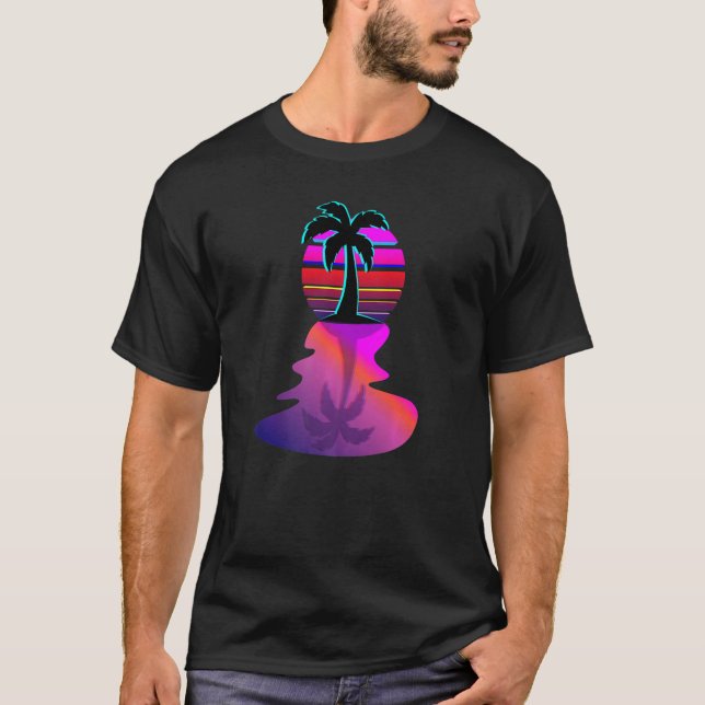 T-shirt Synthwave 80s Island Palm Tree Aesthetic Design (Devant)