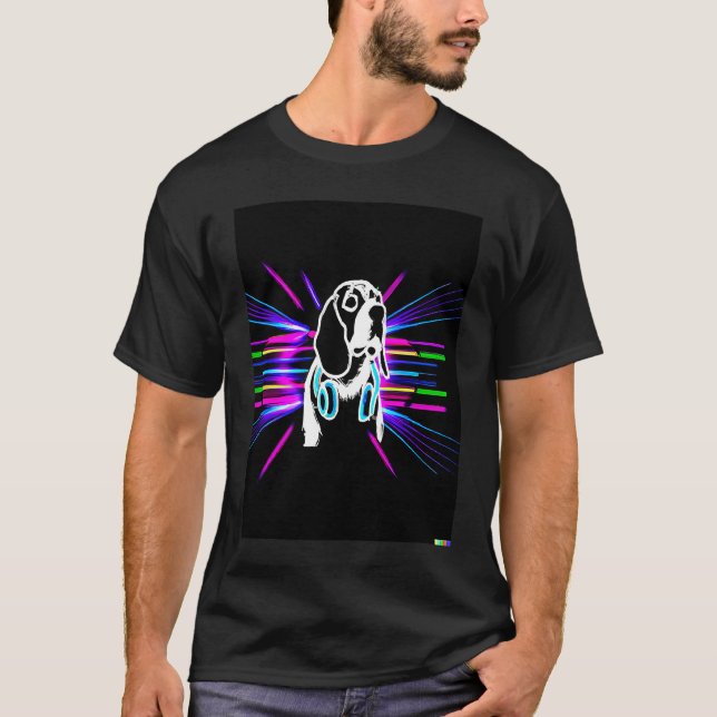 T-shirt Synthwave Beagle with headphones (Devant)