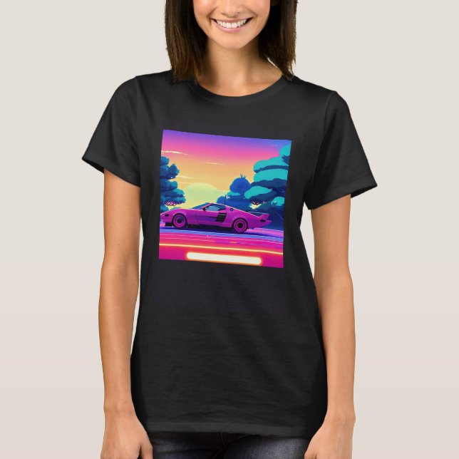 T-shirt Synthwave car outrun retrowave futuresynth sci fi  (Devant)