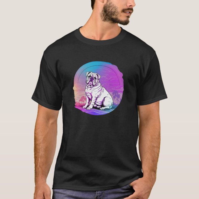 T-shirt Synthwave de chien bouledogue esthétique défectueu (Devant)