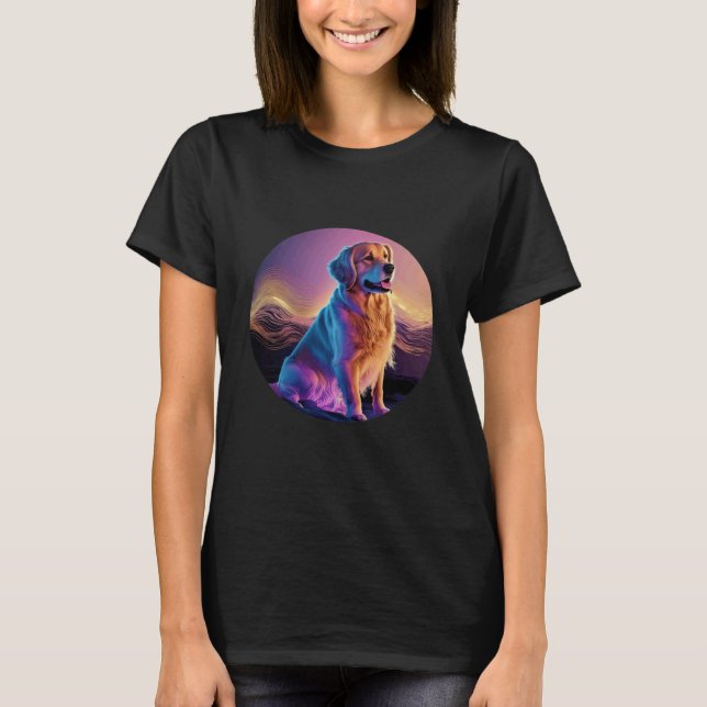 T-shirt Synthwave de retriever doré déglitché esthétique (Devant)