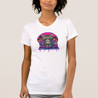 T-shirt Synthwave DJ Cat