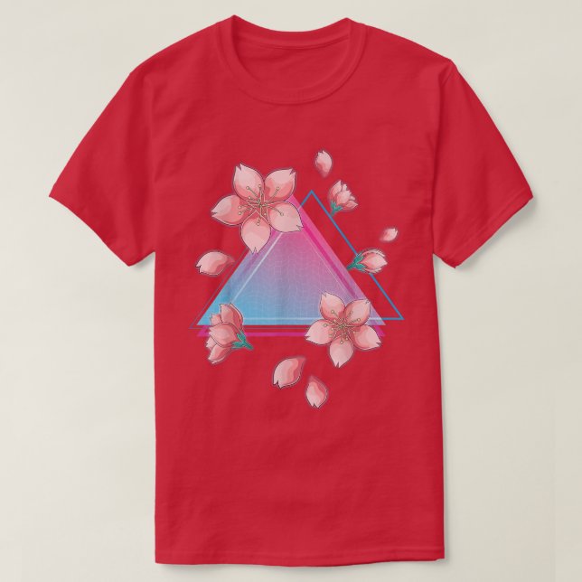 T-shirt Synthwave Japon Fleur rose Sakura Vaporwave Cherr (Design devant)
