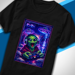 T-shirt Synthwave Japonais Sci-Fi UFO Alien Gamer Cool