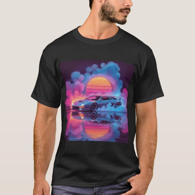 T-shirt Synthwave Neon Car Graphic Tee (Devant)