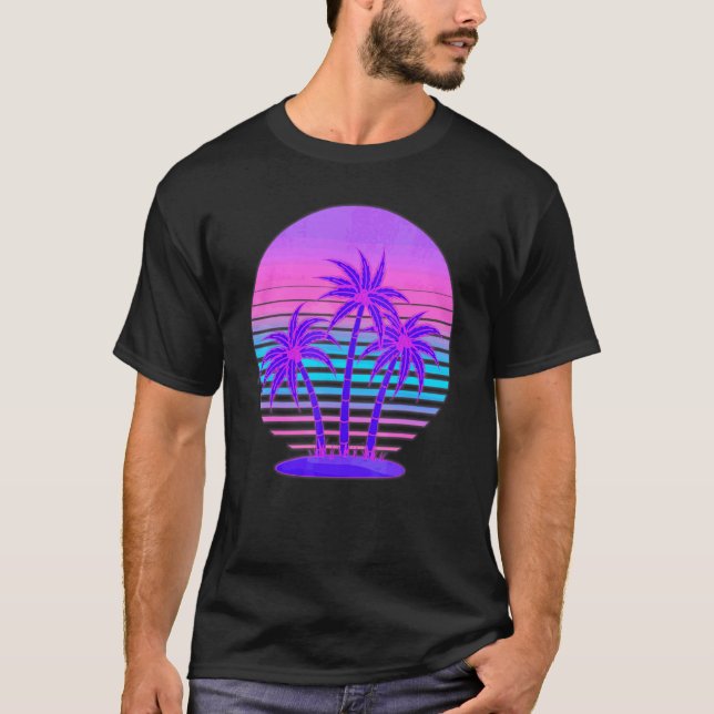 T-shirt Synthwave Palm Trees Retro 80s Vaporwave Tropical (Devant)