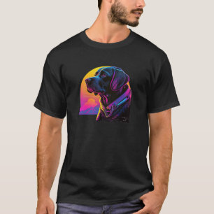 T-shirt Synthwave rayé noir Labrador esthétique