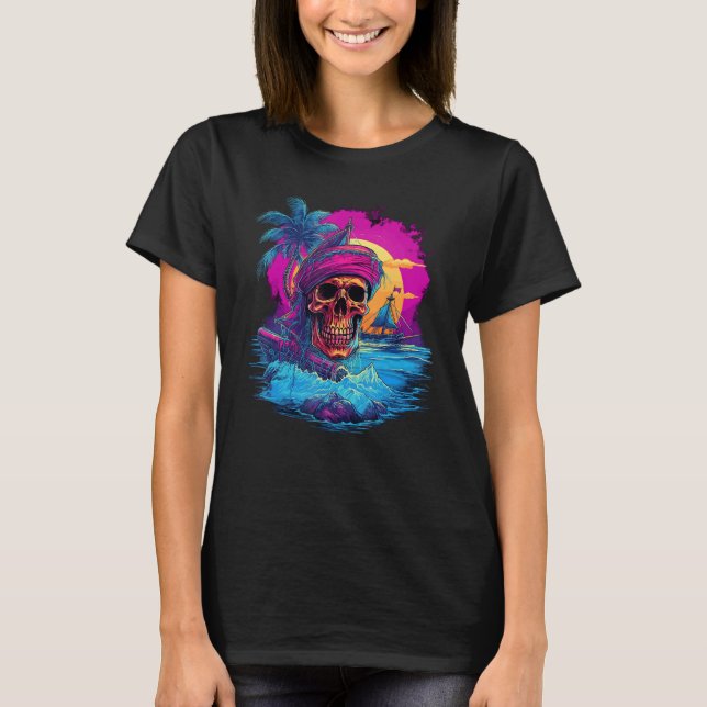 T-shirt Synthwave Shipwreck Synth Inspiré Pirate Crâne (Devant)