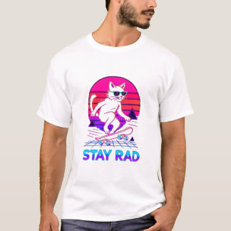 T-shirt Synthwave Skateboarding Cat – Rétro Néon “Reste Ra