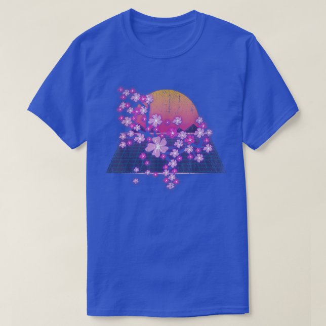 T-shirt Synthwave Sunset Sakura Flower 90s Vaporwave Cherr (Design devant)