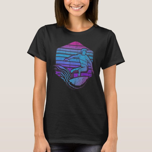 T-shirt Synthwave Surfer Surfboard Surf Retro 90s Vaporwav (Devant)
