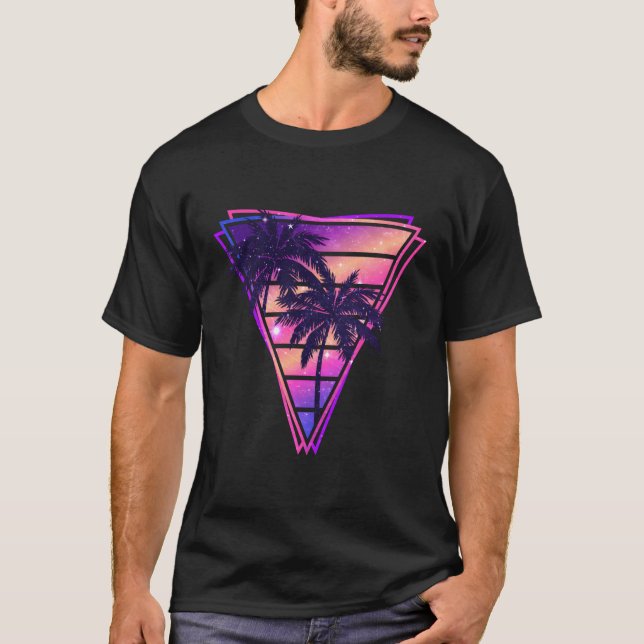 T-shirt Synthwave Vaporwave Triangle Palmiers Gradient (Devant)