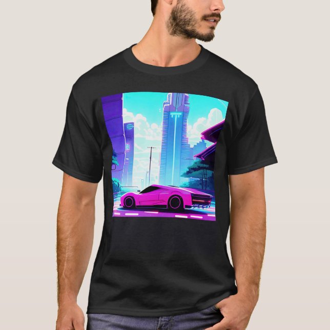 T-shirt Synthwave voiture dérapage retrowave futuresynth s (Devant)