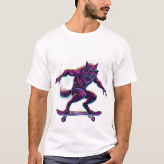 T-shirt Synthwave Werewolf Skateboarder