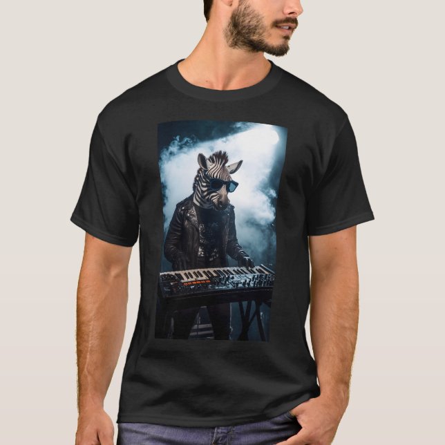 T-Shirt Synthwave Zèbre Claviériste (Devant)