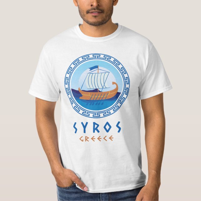 T-shirt Syros, Grèce Grecque Conception de navires Hommes (Devant)