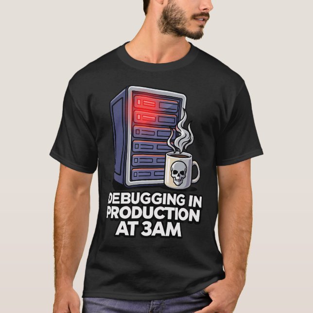 T-shirt Sysadmin Devops Débogage En Production Chez (Devant)