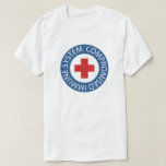 T-shirt Système immunitaire mixte bleu-rouge<br><div class="desc">Tête du système immunitaire promis avec un logo simple avec du texte sur une bordure bleue entourant une croix rouge.</div>