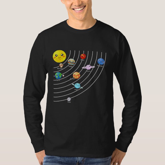 T-shirt Système solaire Colorful Tee Planètes spatiales ré (Devant)