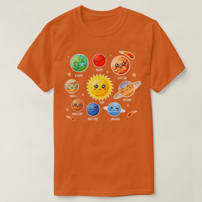 T-shirt Système Solaire Cute Face Planète Space science bo (Design devant)