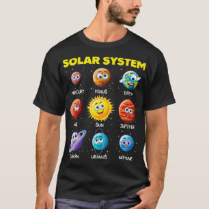 T-shirt Système solaire mignon Funny Planète Visages Space