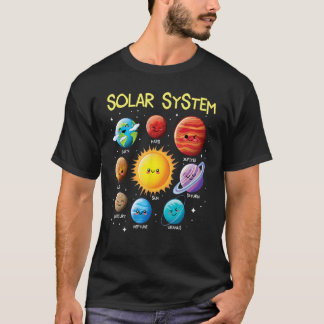 T-shirt Système solaire Planètes à visages mignons Enseign