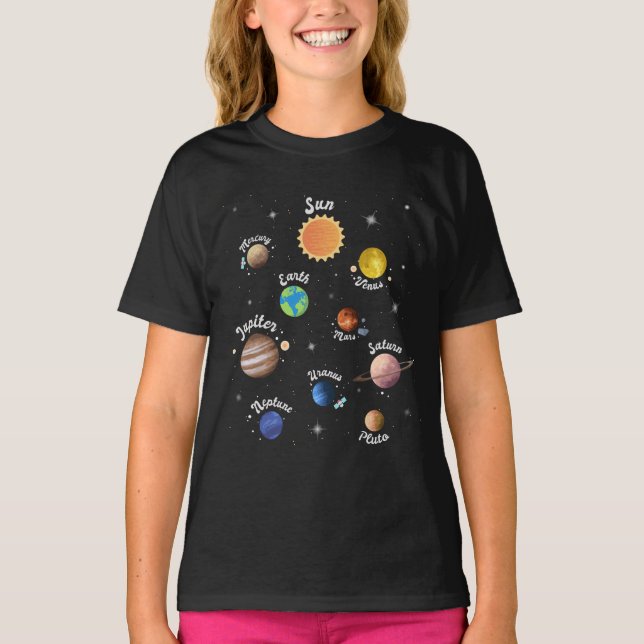 T-shirt Système Solaire Planètes Enfants Connaissances Esp (Devant)