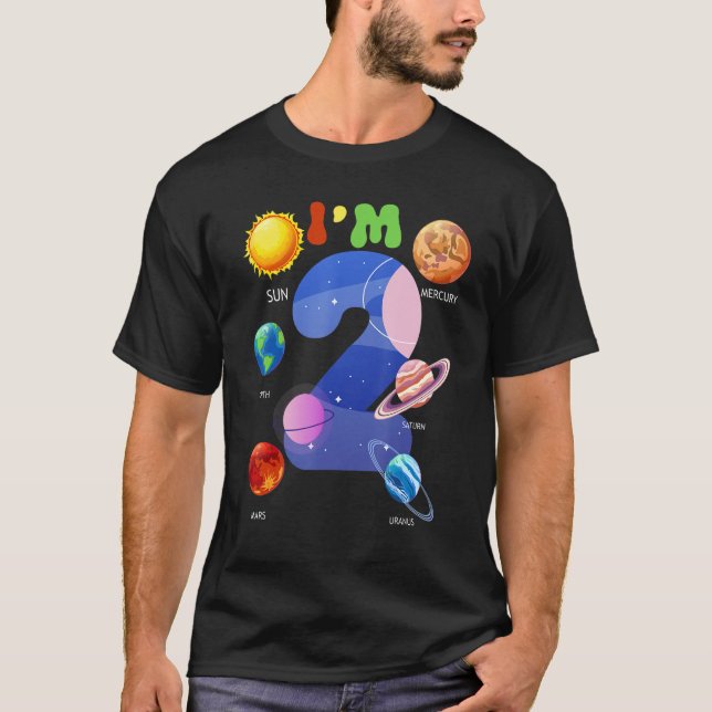 T-shirt Système Solaire Planètes mignonnes 2 Ans 2e Annive (Devant)