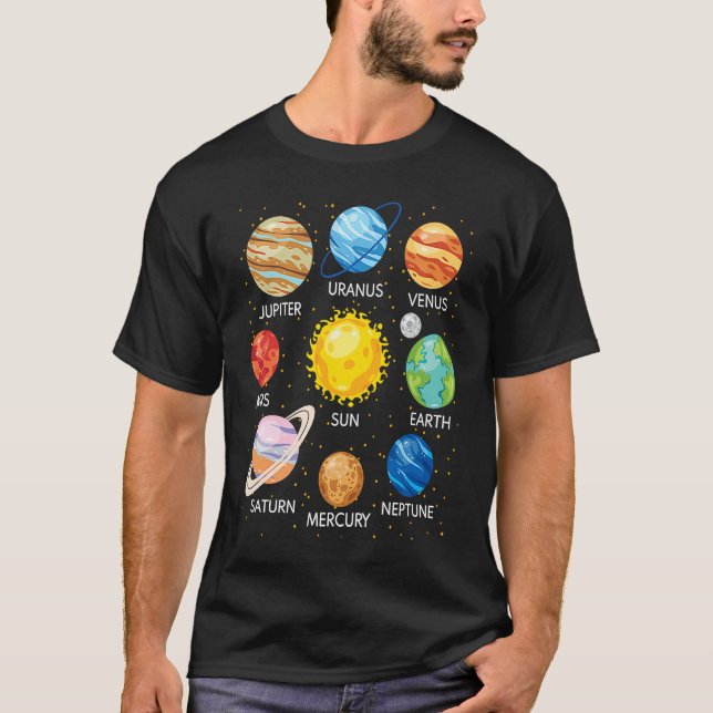 T-shirt Système Solaire Planètes Science Espace Galaxie Un (Devant)